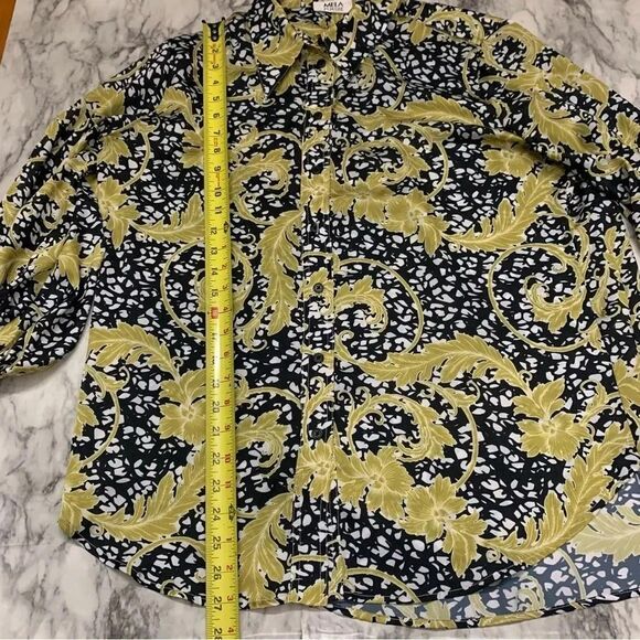 Mela Purdie Black Gold Yellow Leaf Printed Button Up Long Sleeve Top Small boho - Picture 6 of 8